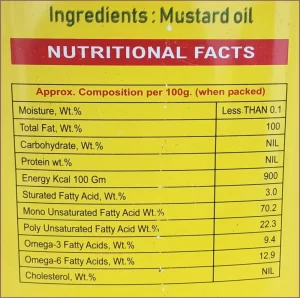 KANODIA YELLOW MUSTARD OIL NUTRITIONAL FACTS