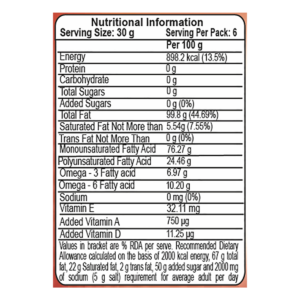 PJ MUSTARD OIL NUTRITIONAL FACTS