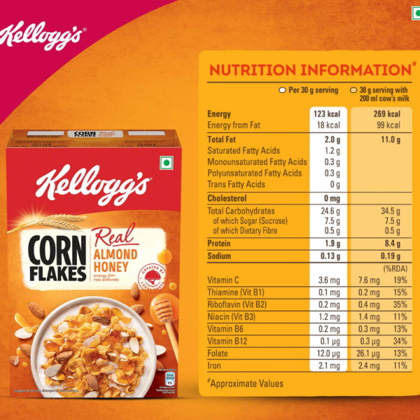 KELLOGGS CORNFLAKES ALMOND HONEY INFO