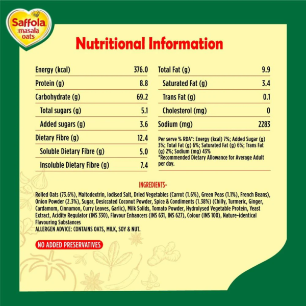 SAFFOLA VEGGIE OATS INFO