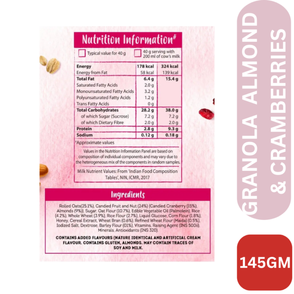 KELLOGG'S GRANOLA ALM&CRAN 145GM INFO