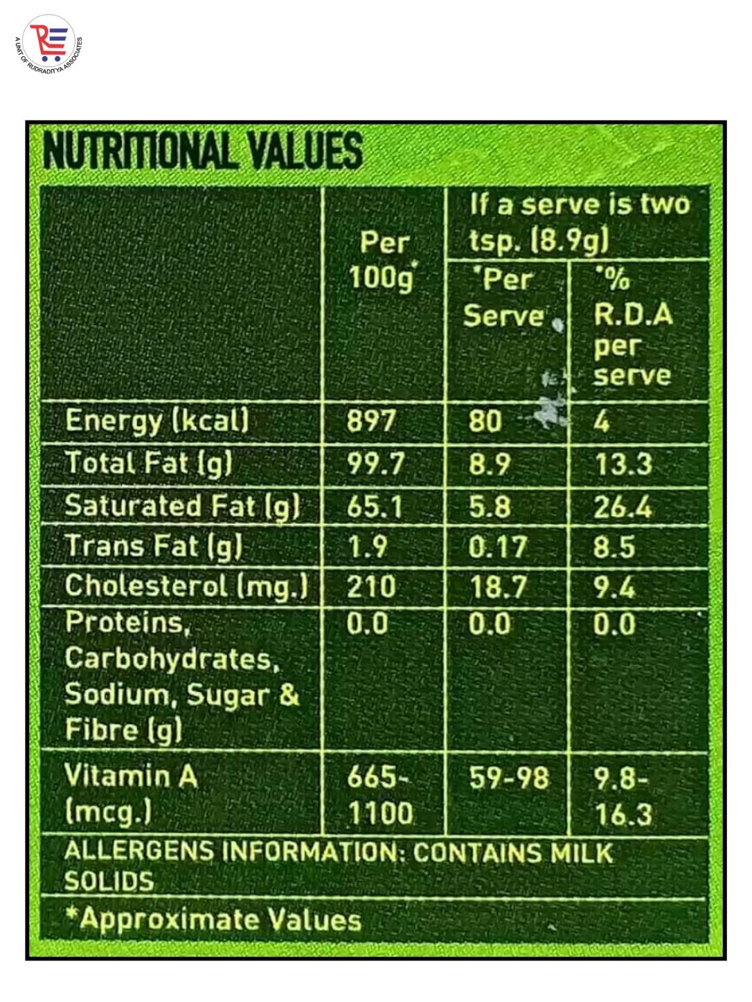 MILKFOOD-GHEE-NUTRITIONAL-FACTS